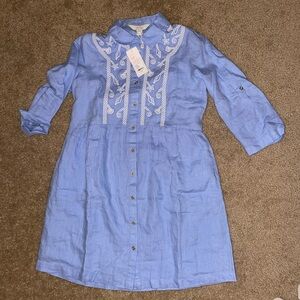 Lilly Pulitzer beautiful blue Linen Dress with White Embroidery